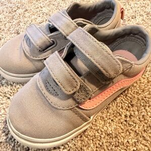 VANS Gray and Pink Canvas Velcro Sneakers